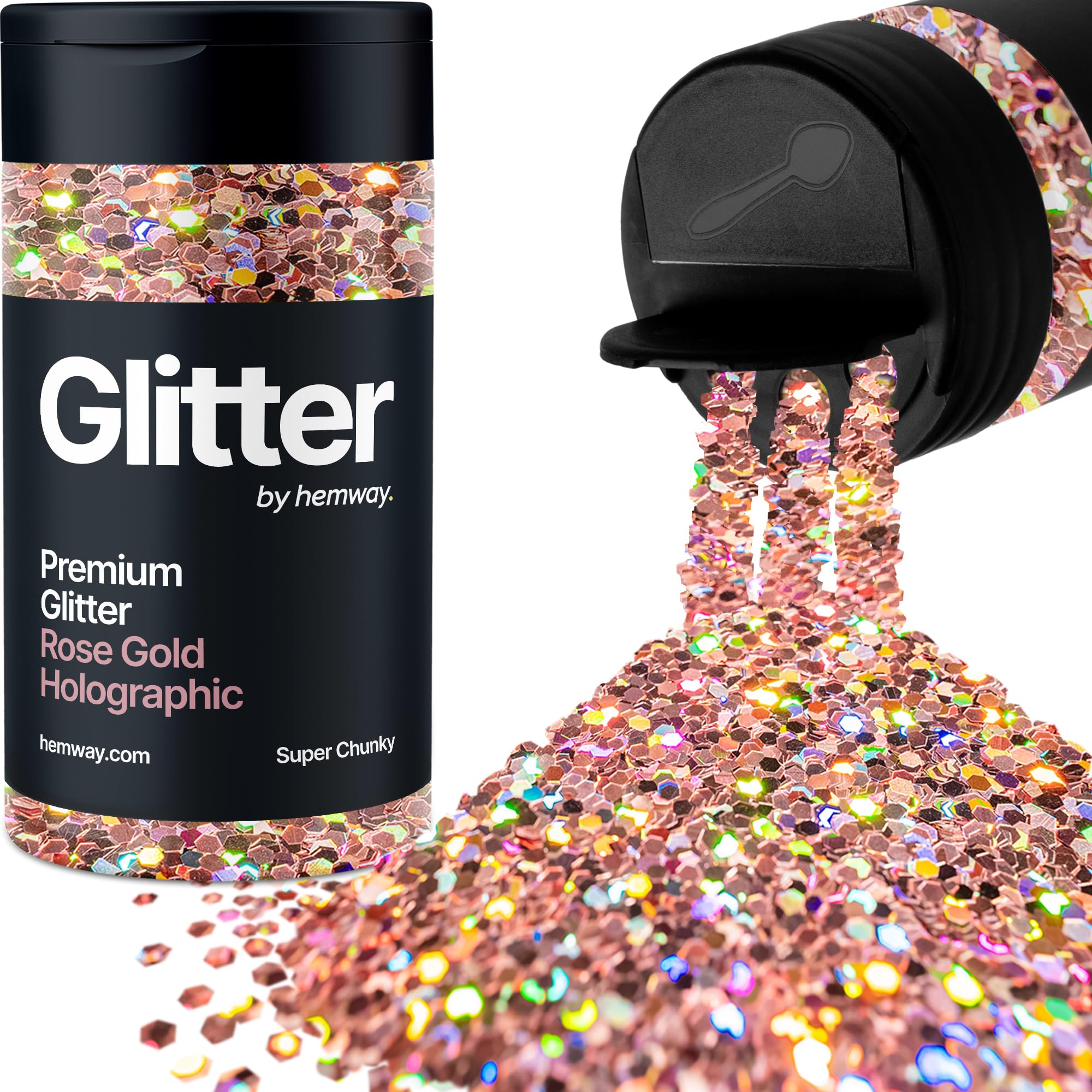 Holographic Rose Gold Glitter Shaker, 130g Super Chunky Glitter, Crafts 1/8" Metallic Flake Rose Gold Sequins
