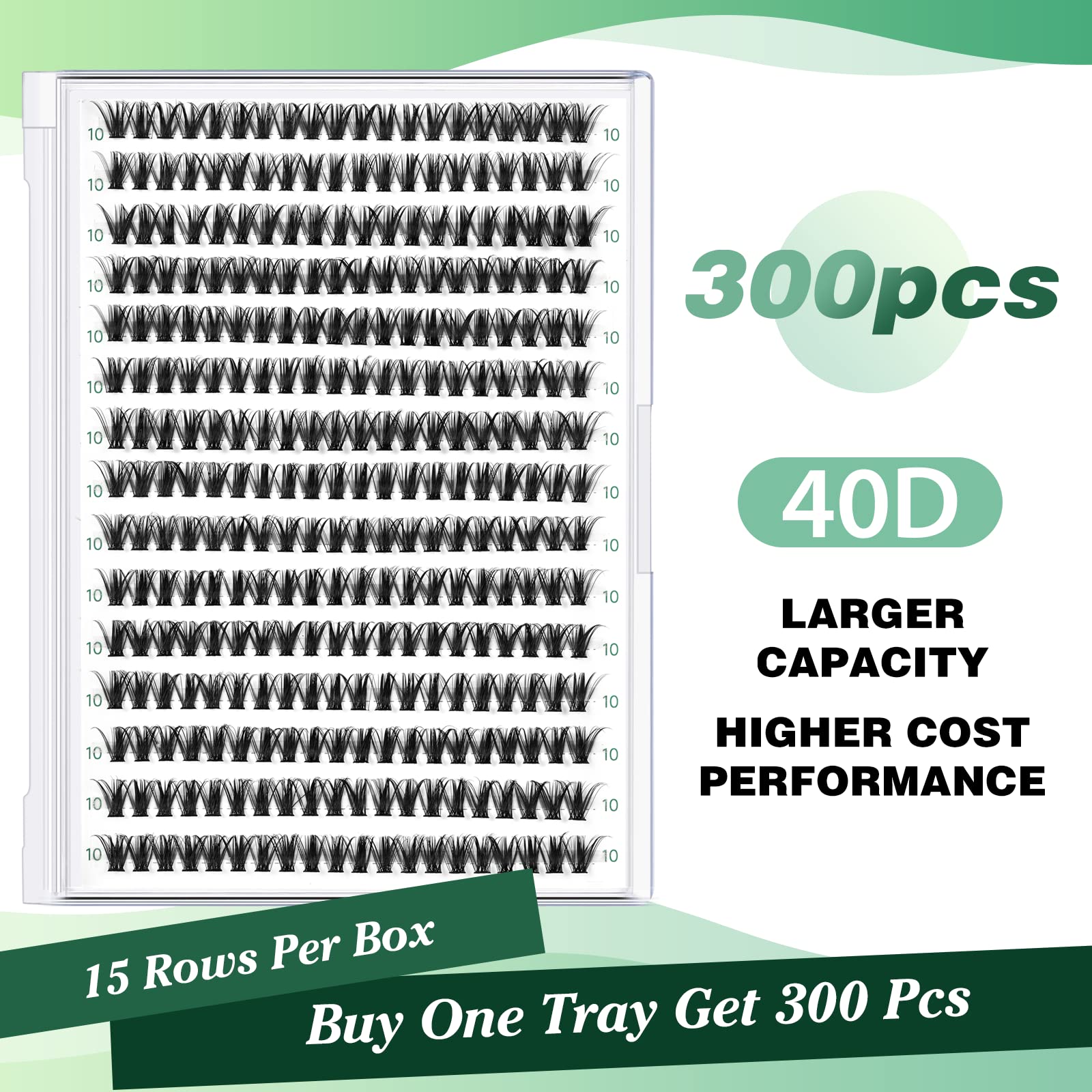 KEYYOU Wimpern Extensions 300pcs Cluster Lashes 40D D Curl 10mm Einzelne Wimpern Volume Natürlich Sanft Wimpernverlängerung（40D-D-10）