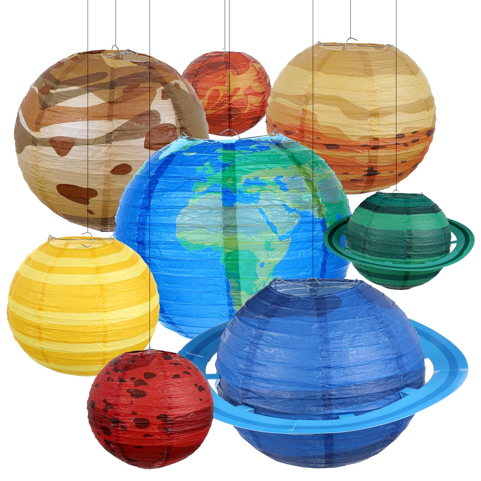 8Pcs 10Inch Space Planet Paper Lanterns Hanging Planets Lantern Out of This World Space Lanterns Solar System Galaxy Planet Earth Lantern, Spaces Theme Party Supplies Home Decor Birthday Decorations