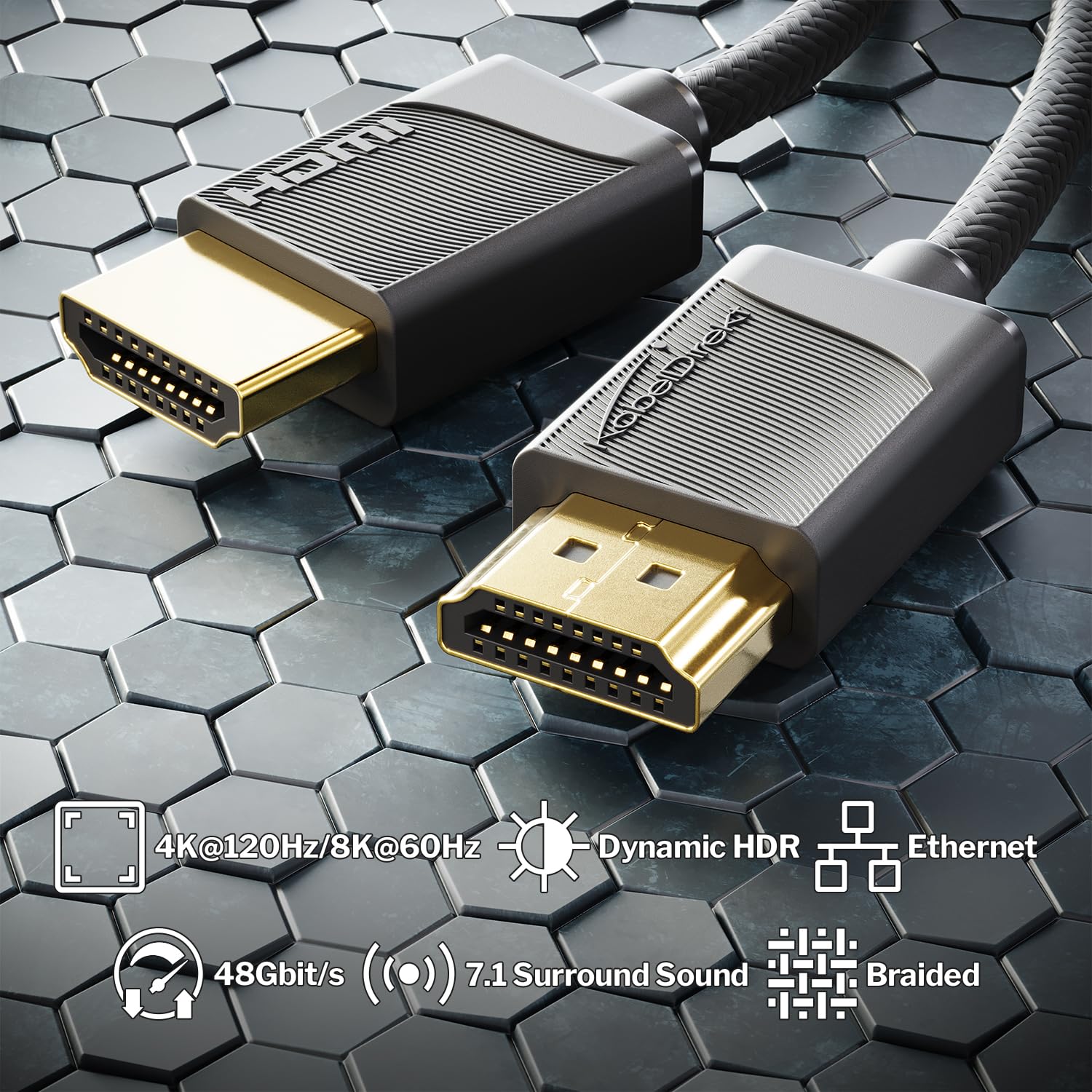 KabelDirekt – Kabel HDMI-8 4K/2.1K – 1,5m – cienki Ultra-Slim, pokryty plecionką FlexMesh (8K@60Hz, 48Gbit/s, najnowszy standard, kabel do gier dla PC/PS5/Xbox, monitor/TV/projektor, czarny)
