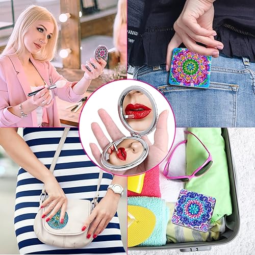 Miniatura 3 de DLDXGXNR 4 piezas de pintura de diamante espejo compacto arte de diamante espejos compactos pintura de diamante monederos espejo espejo espejo