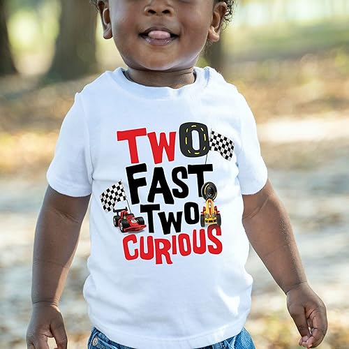 Miniatura 3 de Two Fast two curious T-Shirt Second Birthday Shirt 2nd Birthday T-Shirt Race car Birthday Shirt Birthday Boy Shirt cars birthday party (3T)