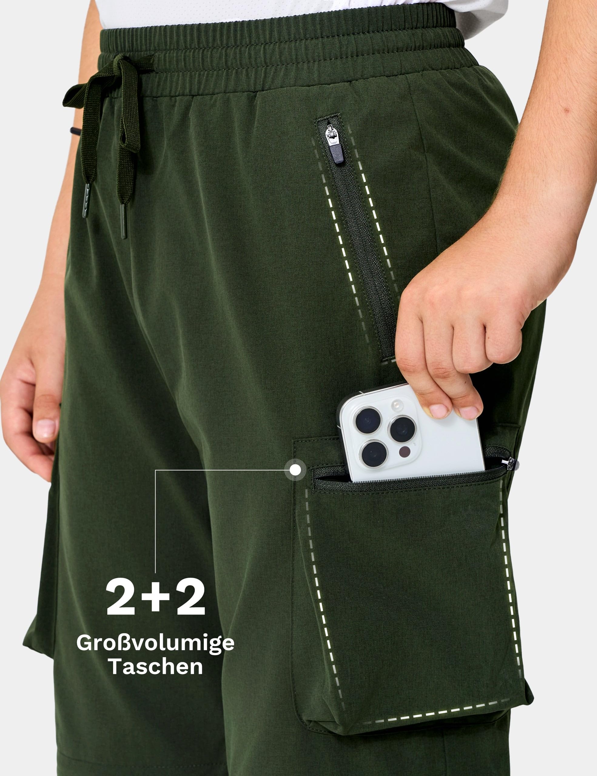 FitsT4 Sports Kinder Wanderhose Jungen Outdoorhose 2-in-1 Zip Off Jogginghose Sommer Trekkinghose Cargohose Leicht Stretch mit Reißverschlusstasche