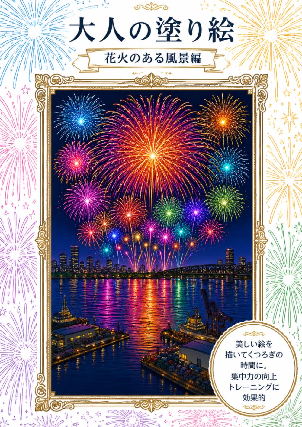 大人の塗り絵 : 花火のある風景編