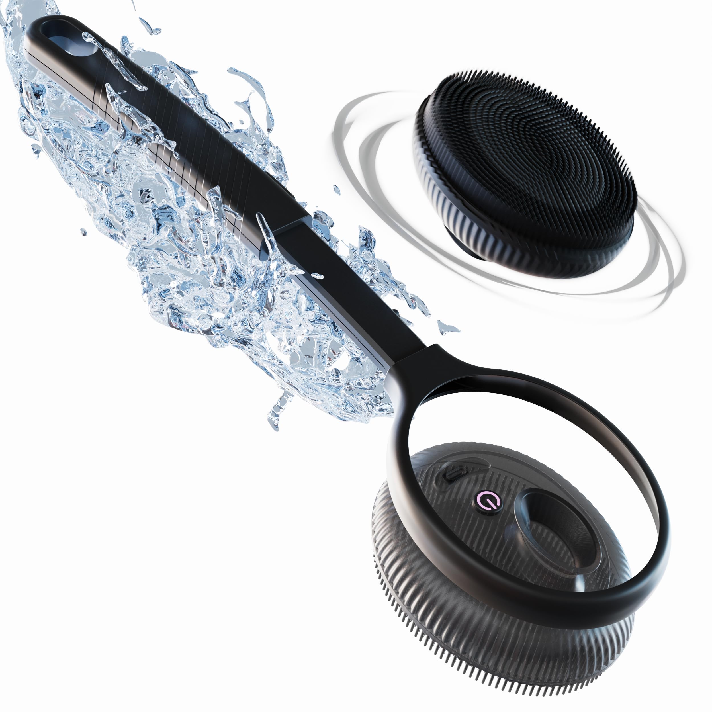 Bella Ciao Limpiador vibratorio de ducha corporal y facial para hombres, 4 modos de vibración, mango extensible, cabezal desmontable, cepillo de masaje de silicona, carga USB-C, IPX7 impermeable