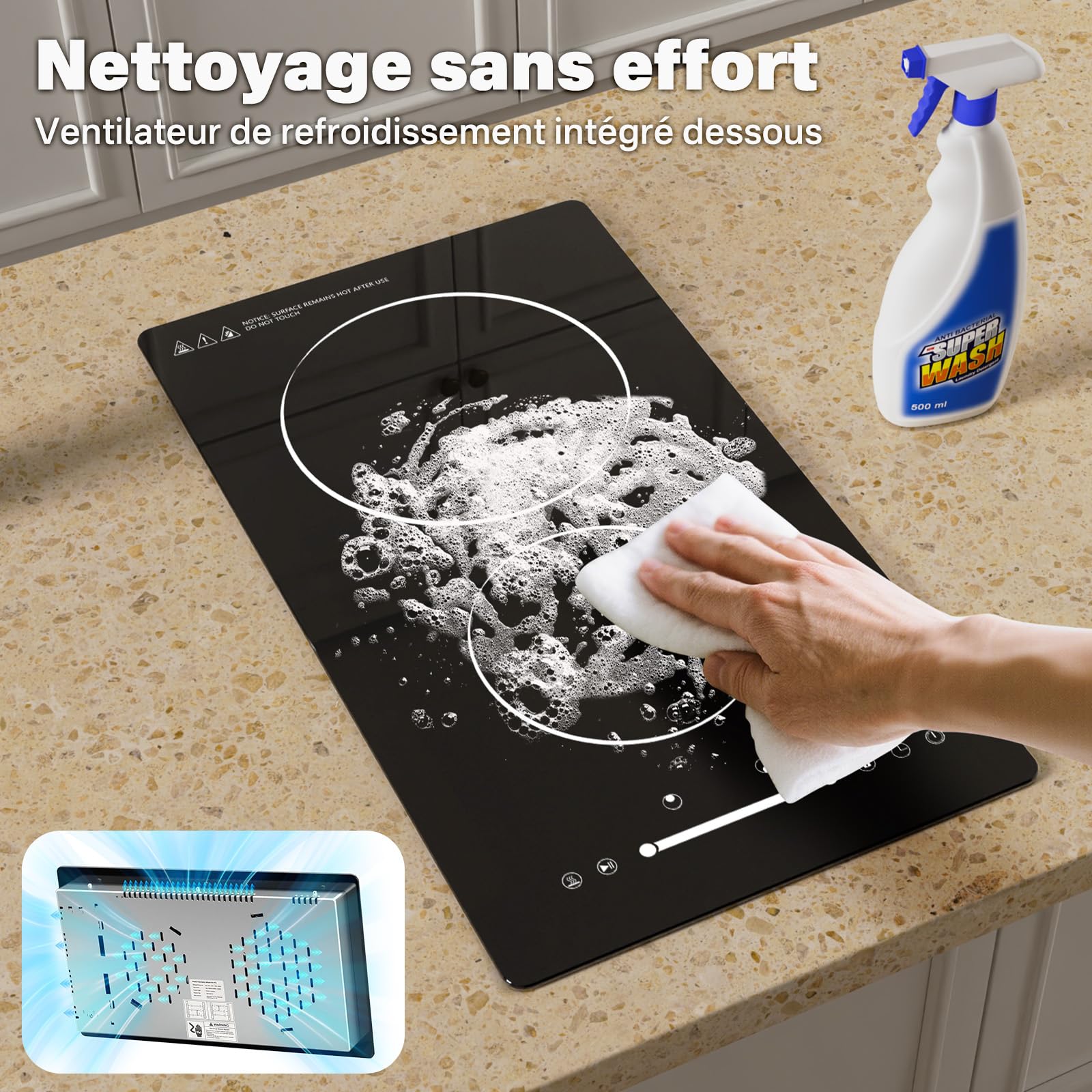 Plaque de cuisine électrique à deux feux infrarouges pour cuisiner, cuisinière de 3000 W Domino à insérer, cuisinière à deux éléments chauffants, cuisine intégrée à 230 V