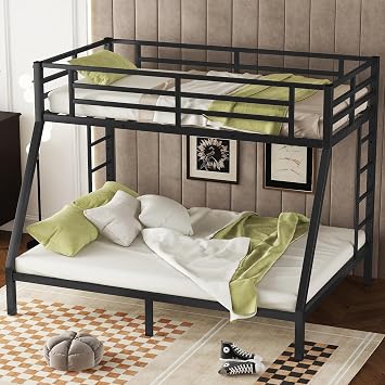 Bellemave Adults Bunk Bed Twin XL Over Queen Bunk Beds Frame with Safety Guardrail and Build in Ladder, Easy Assemble Bunkbeds, Mattress Not Included, Black