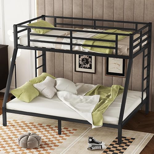 Bellemave Adults Bunk Bed Twin XL Over Queen Bunk Beds Frame with Safety Guardrail and Build in Ladder, Easy Assemble Bunkbeds, Mattress Not Included, Black