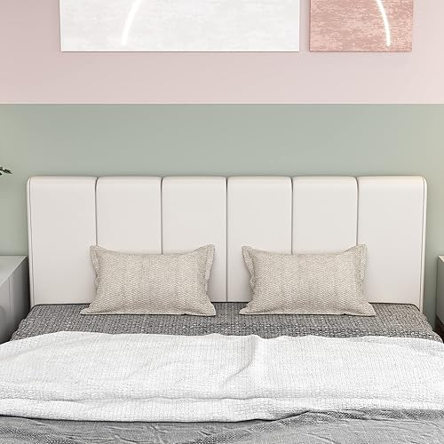Miniatura 7 de HAOBO Home Cabecera tapizada plegable tamaño King, tamaño King, panel de piel sintética con ajustes de altura, color blanco Blanco,Blanco gris,Avena1