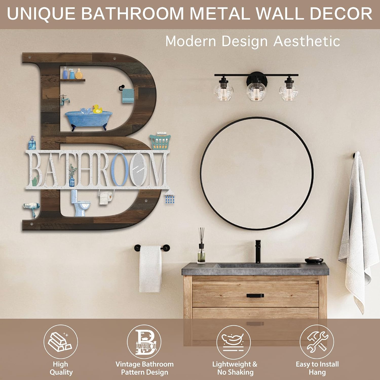 Metal Bathroom Brown Wall Decor,Shower Room Signs Wall Art for Modern Home Hanging Decorations,Funny Para BañO Pictures,Farmhouse Laundry Adornos Prints,Bathroom Accessories (Brown-B) image 2