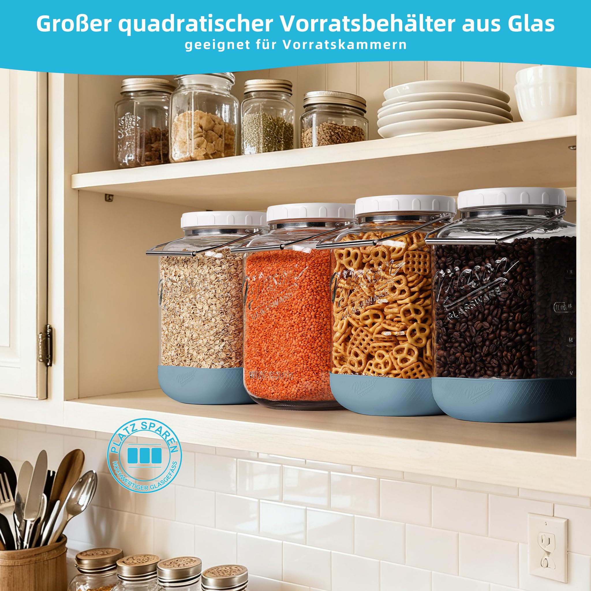 Absovetu Vorratsgläser mit Schraubdeckel, 5,5 L, 2 Stück Einmachgläser Groß | Einmachglas 5l, Einmachgläser mit Deckel Luftdicht, Fermentiergläser, Für Kimchi Kombucha Mehl Spaghetti Süßigkeiten Keksdose