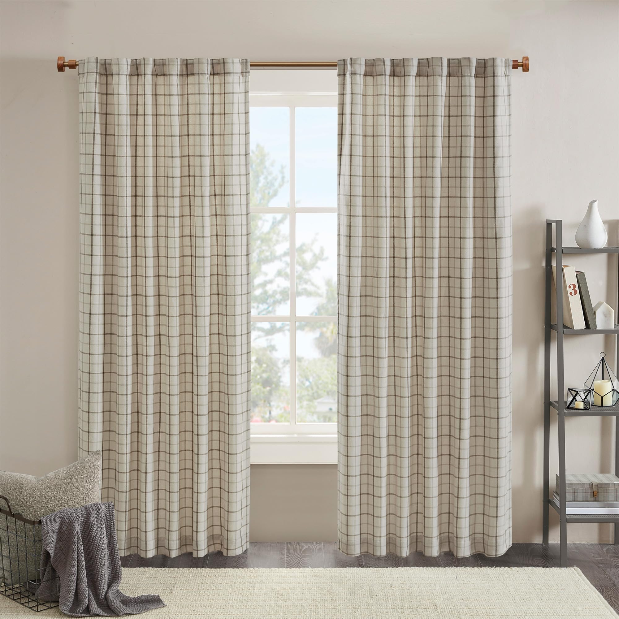 Madison Park Plaid Curtain Thermal Insulated, 1 Panel, 50x84 Natural