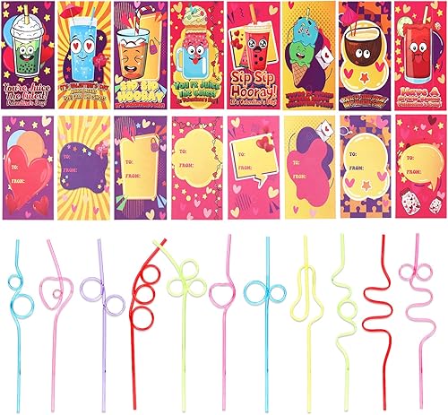 Miniatura 2 de Regalos para el día de San Valentín para niños paquete de 36 tarjetas para el día de San Valentín con bucles locos popotes reutilizables para