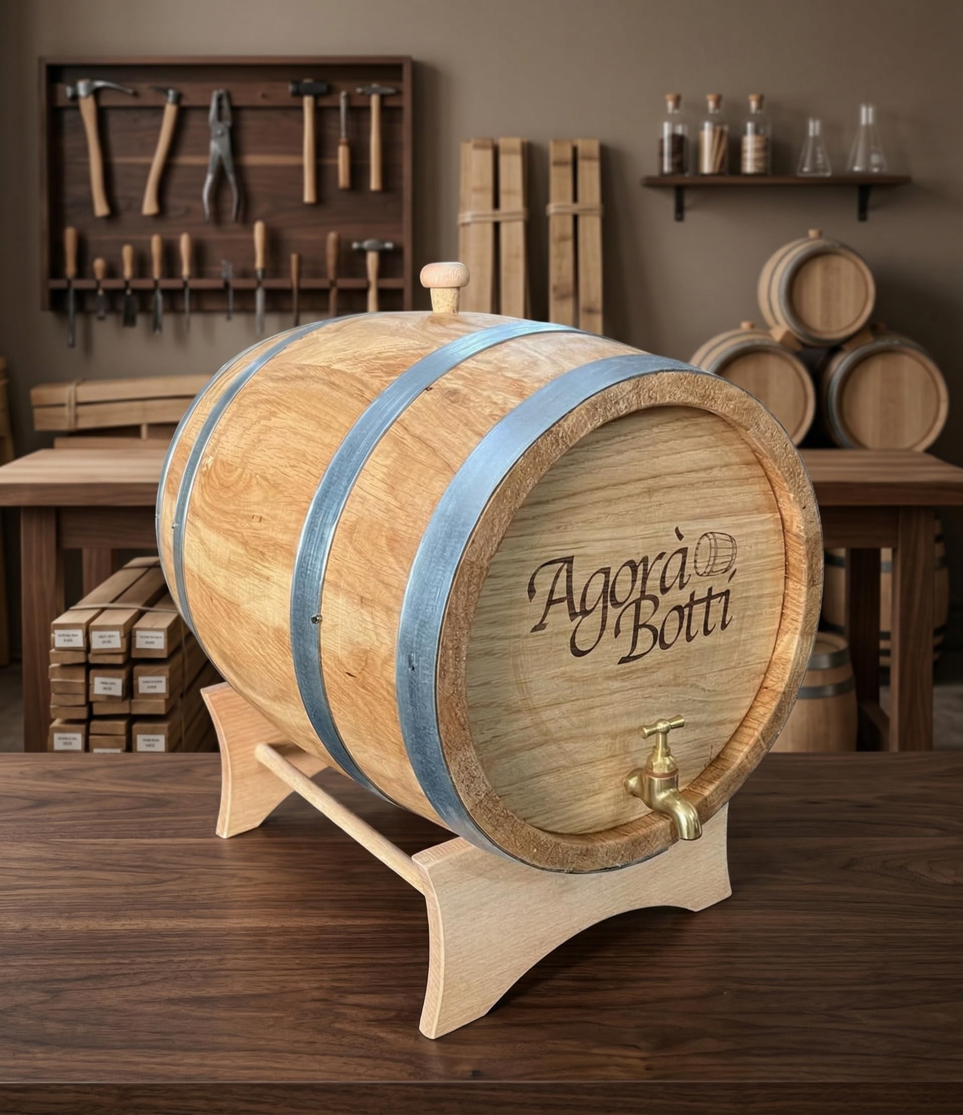 Barril de roble de 15 litros con grifo de latón