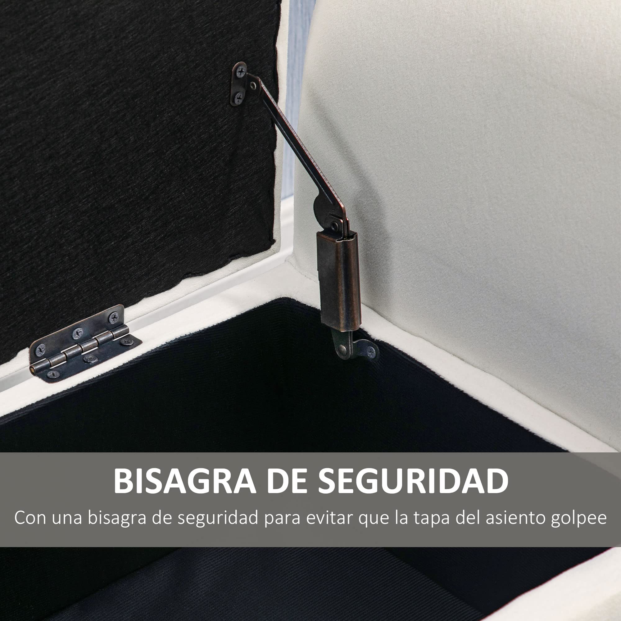 HOMCOM Baúl de Almacenaje para Dormitorio Banco de Almacenamiento con Tapa Abatible Reposabrazos y Patas de Madera para Salón 111,5x41x65 cm Crema