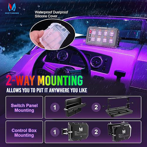 Miniatura 5 de MICTUNING P1s RGB 5 pulgadas 8 Gang Switch Panel, alta potencia 6 niveles de brillo multifunción flash palanca estroboscópica momentánea control de