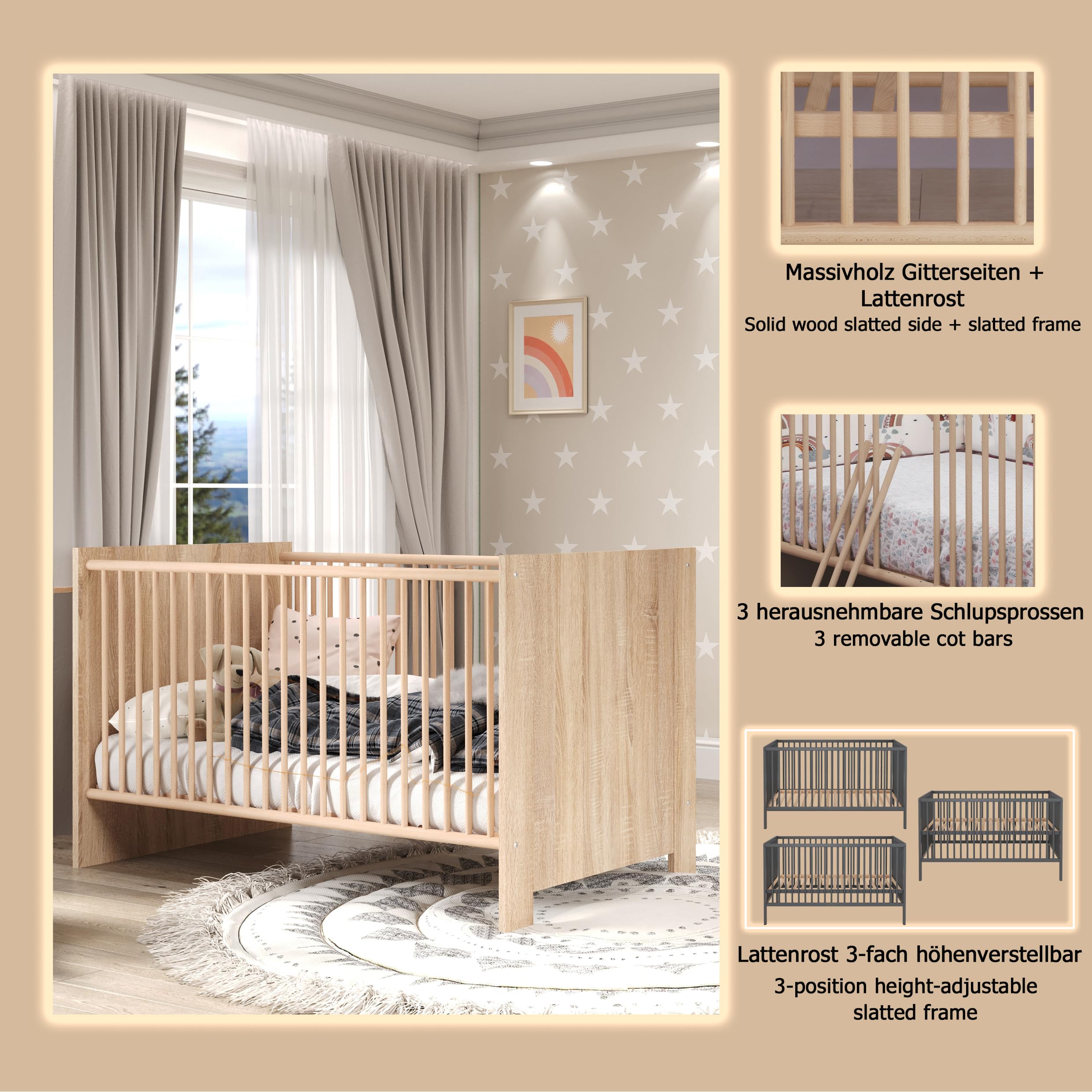 trendteam smart living - Mobilier de Chambre de bébé combiné en 2 pièces - Chambre de bébé - Olivia - Couleur chêne Clair - 155360645