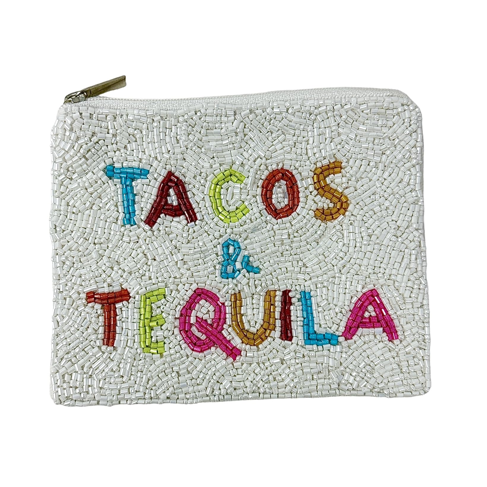 TACOS AND TEQUILA Coin Purse Pouch, White SmalL Purse, Cute Summer Coin Purse, Best Friend Gift, Pouches, Boho Bags, Wallets for Her