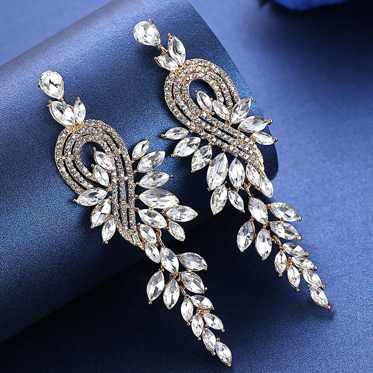 mecresh Marquise Crystal Bridal Chandelier Dangle Drop Earrings Ladies Gifts in Silver/Gold Tone - Image 4