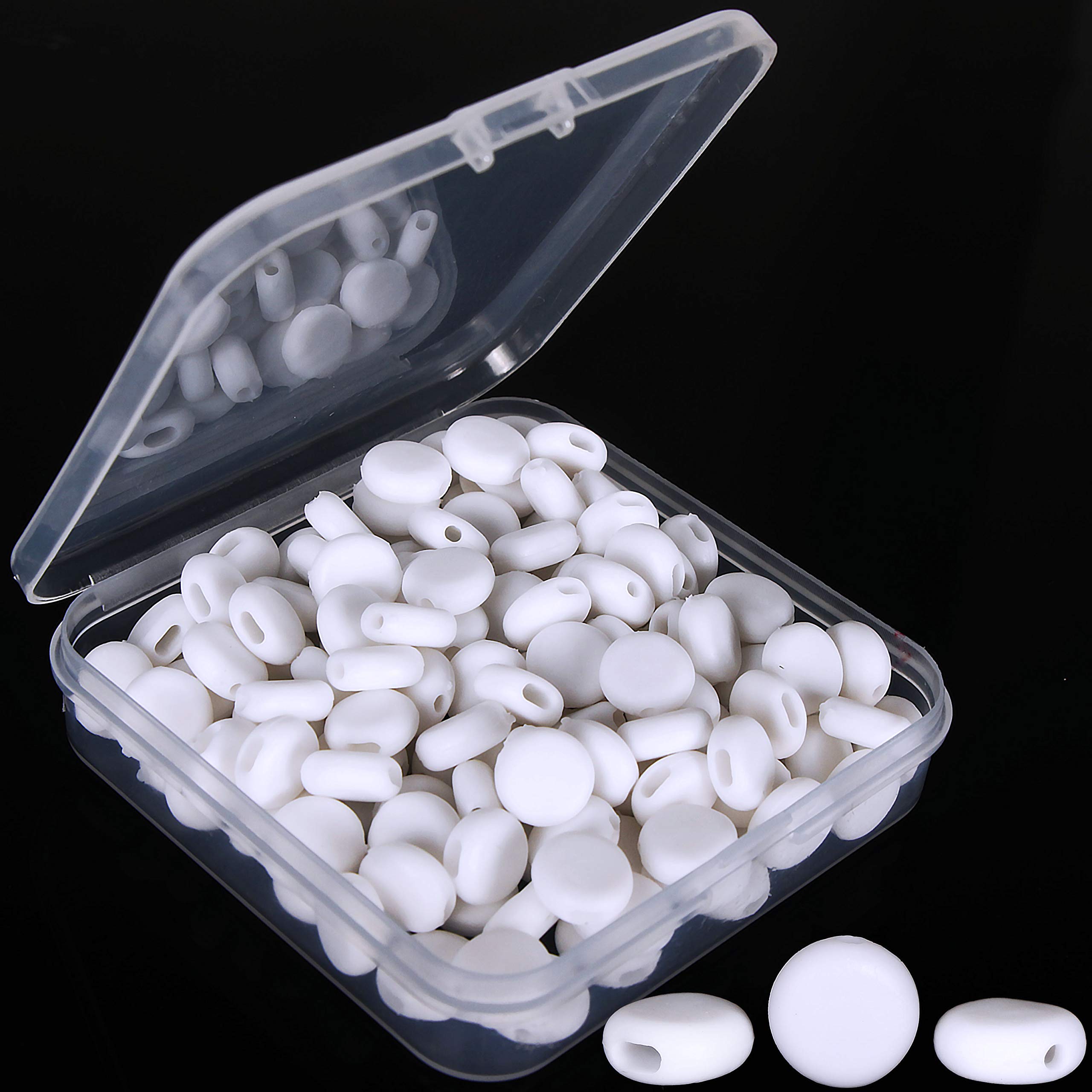 Silicone Toggles for Drawstrings Elastic Cord Adjuster Non-Slip Stopper, Elastic Round Adjustment Buckle (130PCS, White)