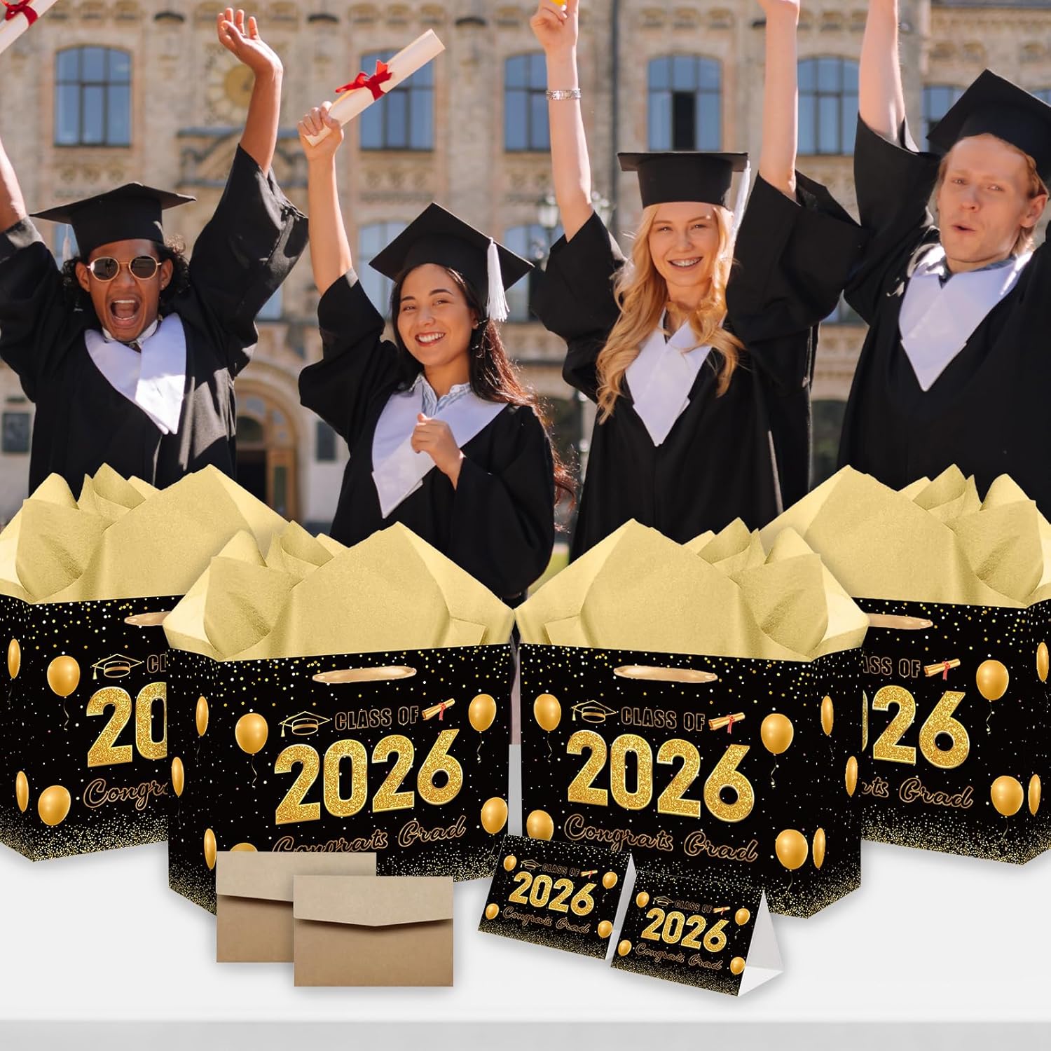 HZRNNA Black and Gold 2026 Graduation Gift Bag, Large Congrats Grad Gift Bag with Card and Tissue Paper, Graduation Gift Wrap Bag for Class of 2026, Congrats Grad Party Decorations - Image 5