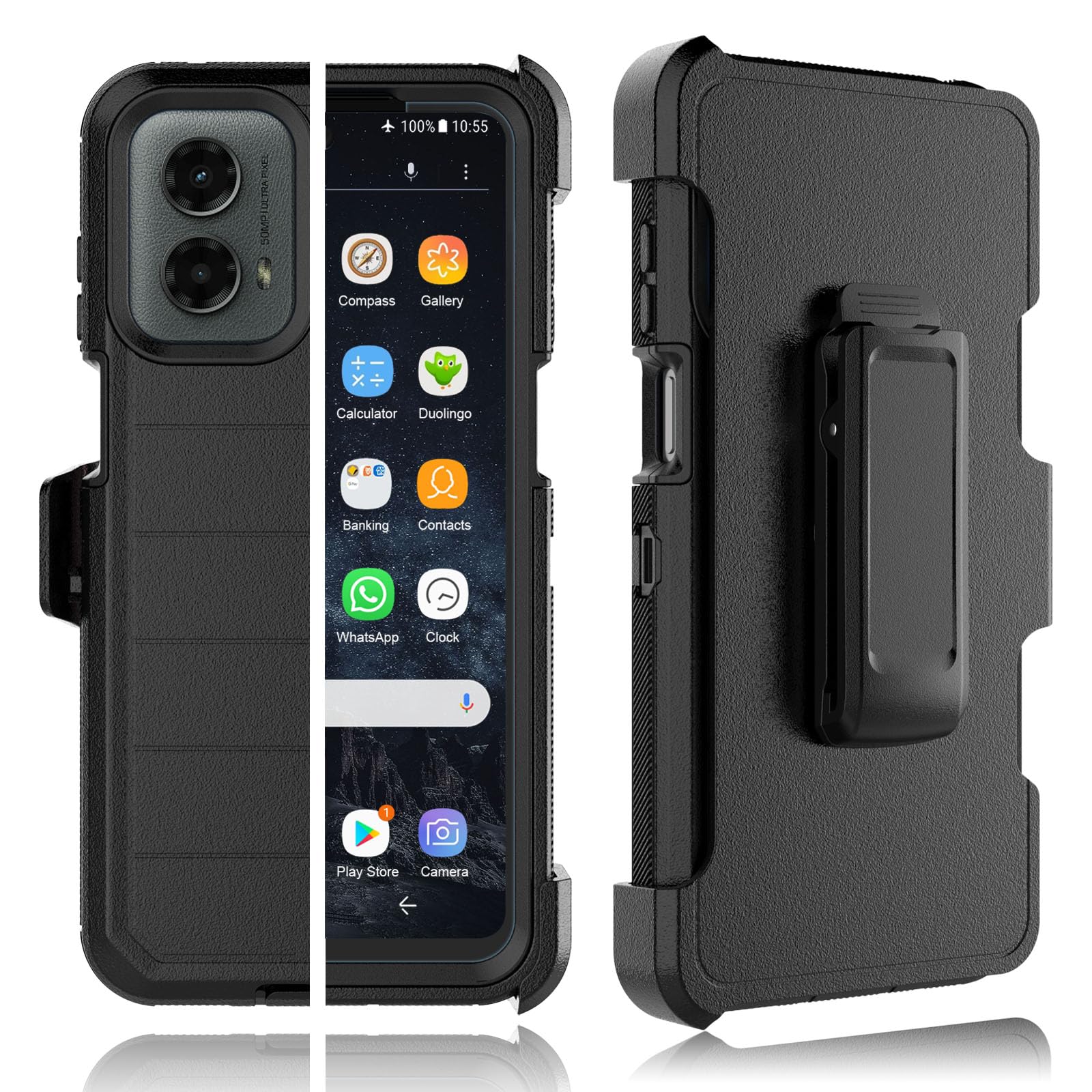 Tekcoo Case for Motorola Moto G 2024 [5G Only] | XT2417 with [Built-in Screen Protector] Holster Locking Belt Clip [Military Grade 12FT Drop Tested] Full Body Kickstand Cover [Black]