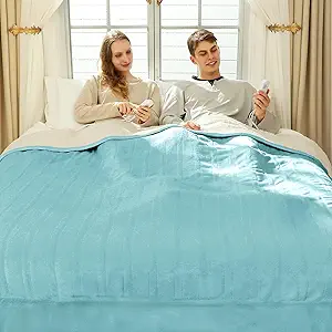 King Heated Blanket 100" x 90" - Soft Flannel Sherpa Heating Blanket King with Dual Control, 5 Heating Levels & 10 Hours Auto Off, Electric Blanket with ETL Certification (Blue)