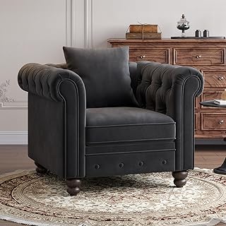 Velvet Accent Chair, Chesterfield Chair for Living Room, Comfy Button Tu...