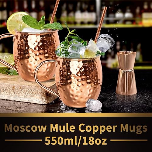 Vista 11 de LINALL Moscow Mule - Juego de 4 tazas de acero inoxidable chapadas en cobre de 18 onzas, para bebidas frías (4 piezas)