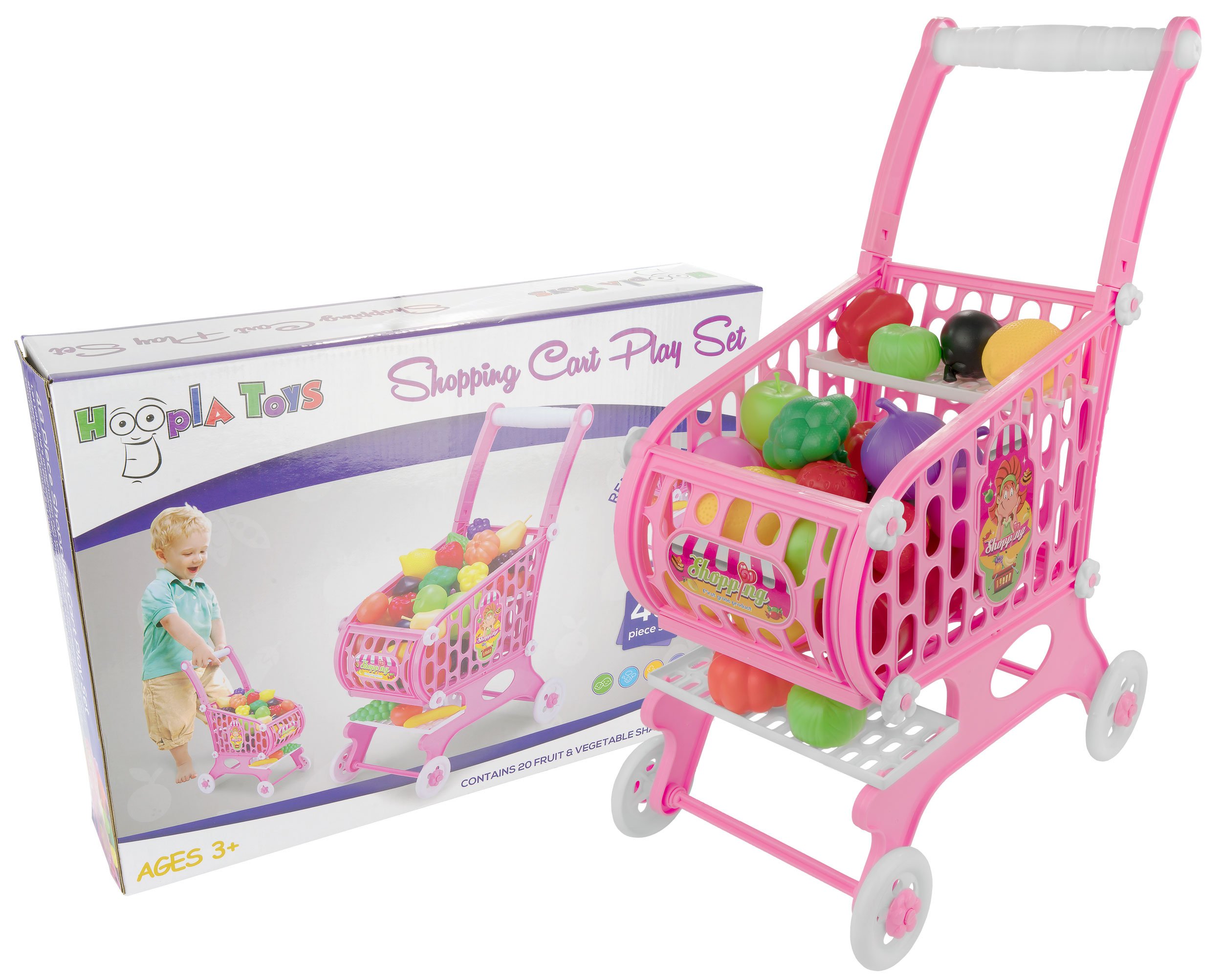 Hoopla ToysKids & Toddler Pretend Play Toy Shopping Cart, 48 Piece Set (HT-10001)