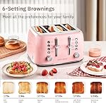 Roter Mond grille-pain 4 Acier inoxydable Slice Rétro avec des fentes extra larges Bagel, Défrost, Fonction de réchauffage, Panneau de contrôle double indépendant, Plateau amovible en croûte, 6 Niveaux de brunissement, rose