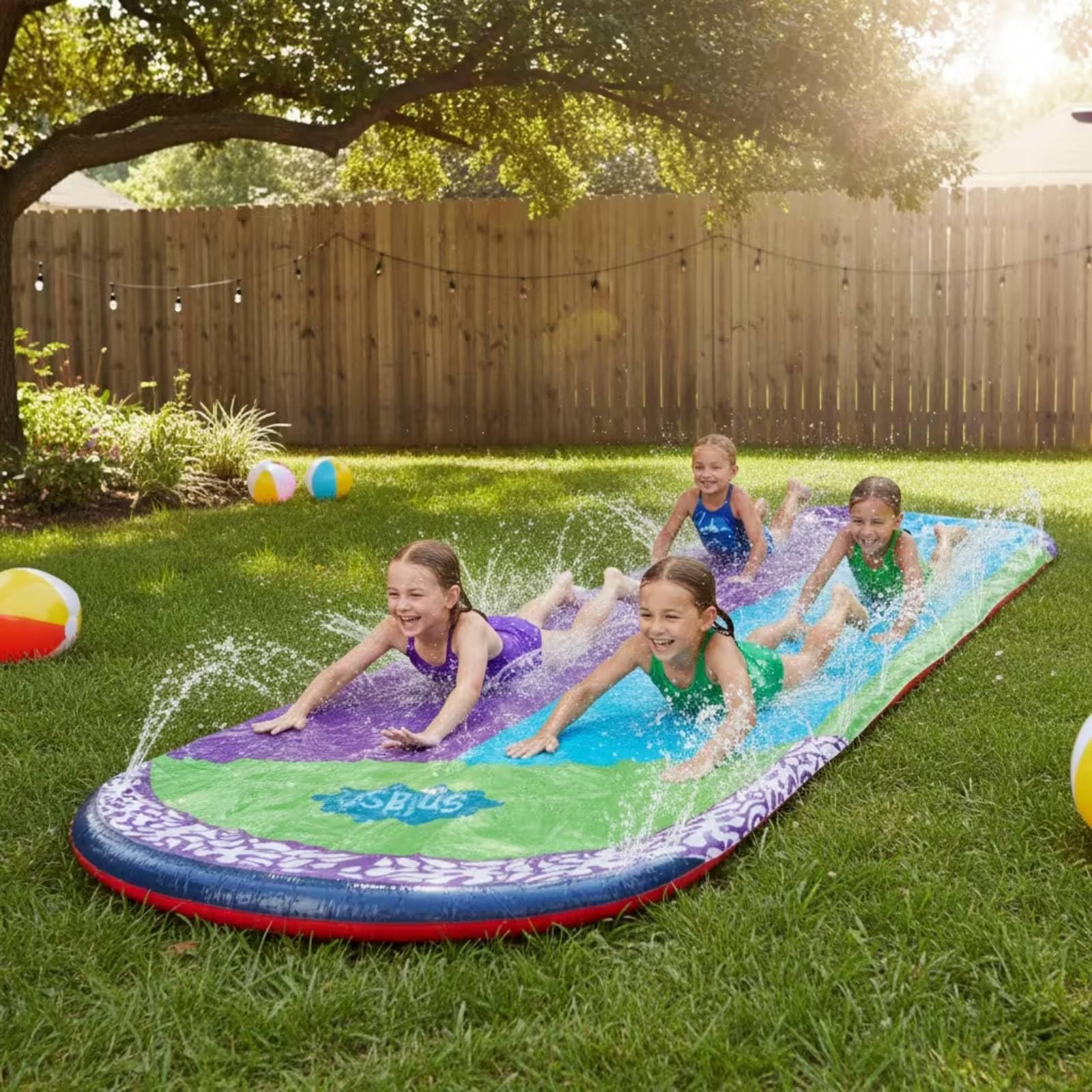 Tapis Glissant Aquatique Extérieur Toboggan Aquatique Pelouse Gonflable Glissa Ventrale pour Enfants, Familles, Glissade D Eau Arc-en-Ciel Double