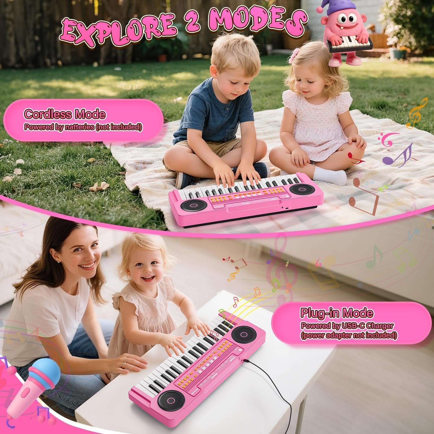 Rosa Klavier Keyboard Spielzeug zum 4 Geburtstag für Mädchen - 37-Tasten Kinder Piano mit Mikrofon - Kleinkind Musikspielzeug für 3 4 5 6 7 jährige Jungen Mädchen Geschenke