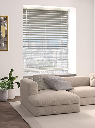 Persianas de PVCmadera de imitación con borde biselado de 2 pulgadas, inalámbricas, 36 18 a 40 pulgadas de ancho x 24 a 74 pulgadas de alto, color