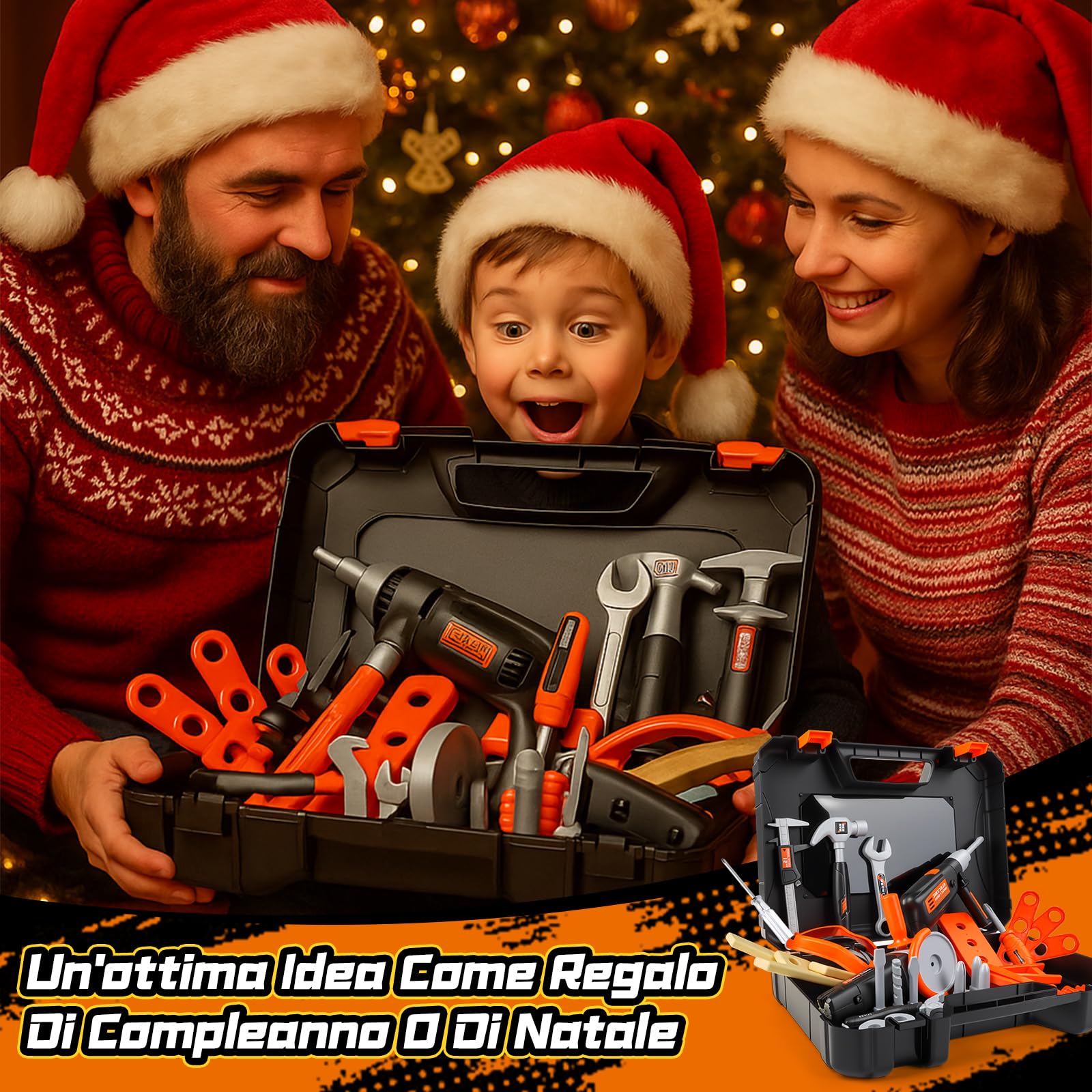 Charmofun 50 Pezzi Cassetta Attrezzi Bambini, Valigetta Attrezzi Giocattolo Con Trapano Elettrico, Giocattoli Costruzioni Educativi Giochi Per Bambini Dai 3 4 5 6 7 8 Anni