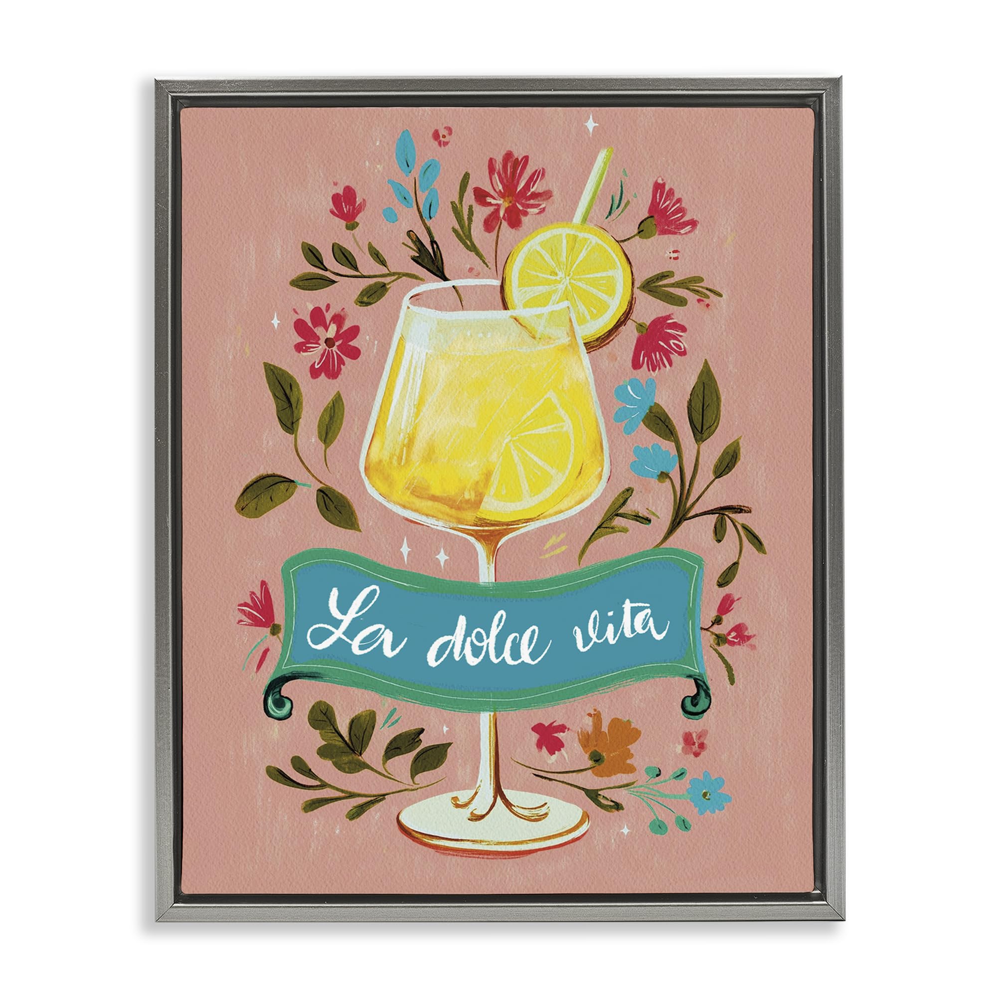 Stupell Industries 'Lemon Cocktail Sweet Life', Floating Frame Canvas Art, Gray, 25 x 31 Inches, Easy to Hang and Sturdy, Made in USA, by Yen