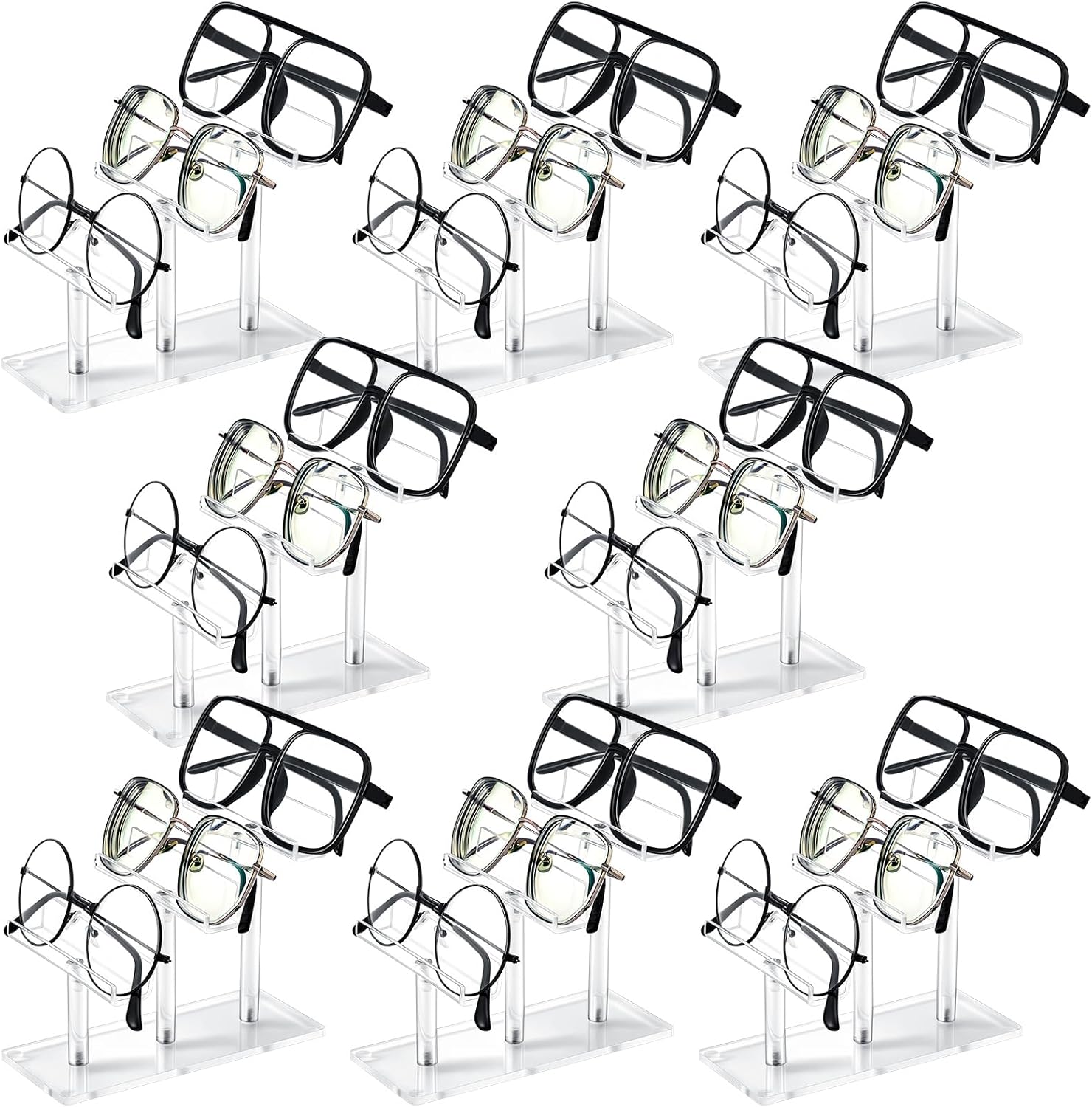 Ripeng 8 Pcs 3 Tier Acrylic Sunglasses Rack, Eyeglasses Stand, Sunglass Holder, Glasses Clear Eyewear Organizer Holder Display Risers for 3 Glasses Frame Shop Home Storage, 2. 56 x 6. 1 x 5 Inches