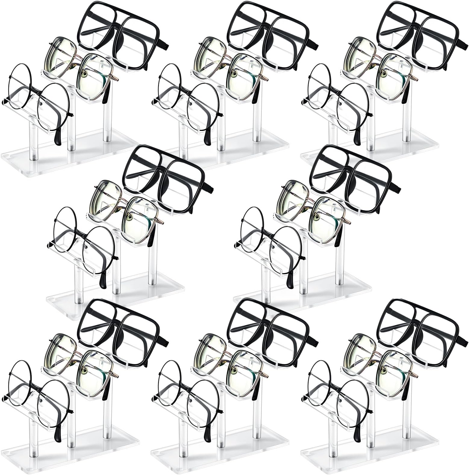Ripeng 8 Pcs 3 Tier Acrylic Sunglasses Rack, Eyeglasses Stand, Sunglass Holder, Glasses Clear Eyewear Organizer Holder Display Risers for 3 Glasses Frame Shop Home Storage, 2. 56 x 6. 1 x 5 Inches