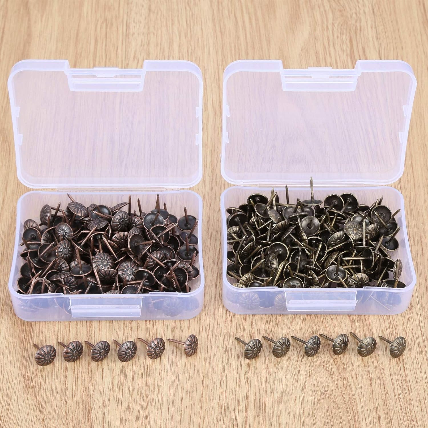 Screw pins for upholstery，10-100pcs Black Upholstery Nails Round Head Metal Pushpins Vintage Tacks Sofa Decor 5/7/9/11/19x17mm (Color : 5x17mm 20pcs) (Color : 7x17mm 20pcs) ( Color : Red Bronze )