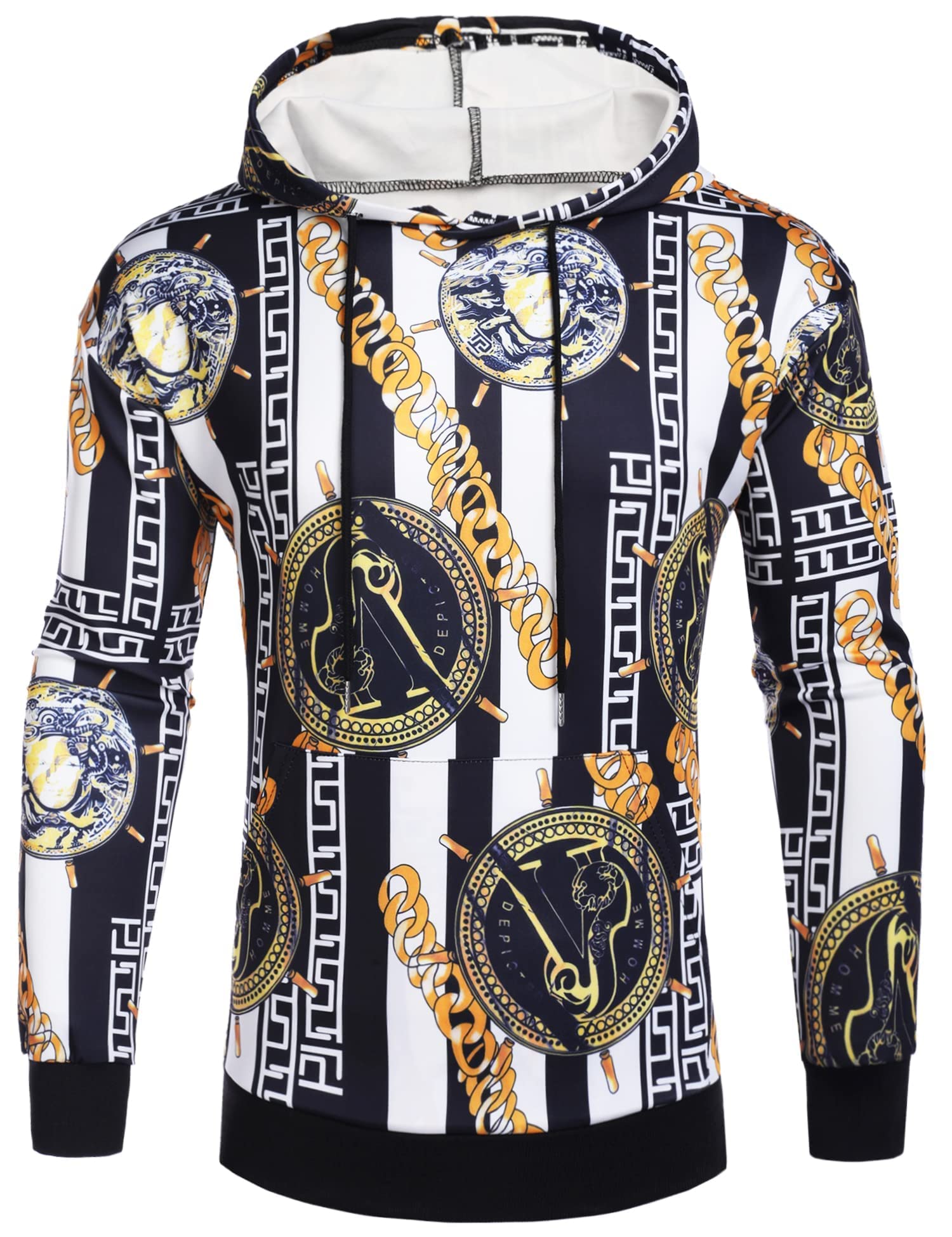 DaupanzeesDaupanzees Men's Luxury Casual Long Sleeve Floral Print Hooded Sweatshirt