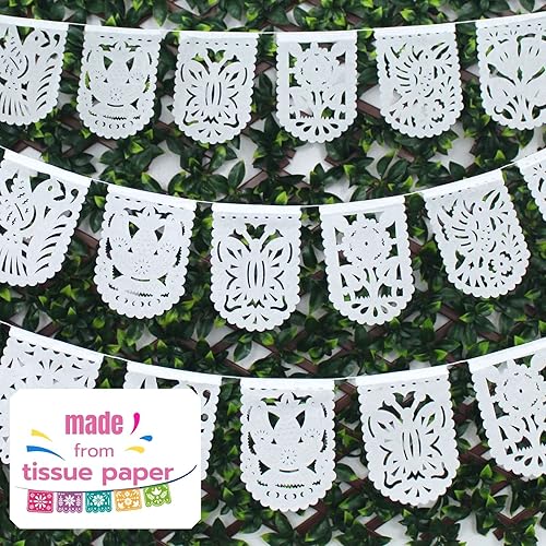 Miniatura 3 de Mini pancartas blancas, paquete de 5 guirnaldas de bandera de papel picado, decoración de fiesta, Cinco de Mayo, boda mexicana, martes de tacos con