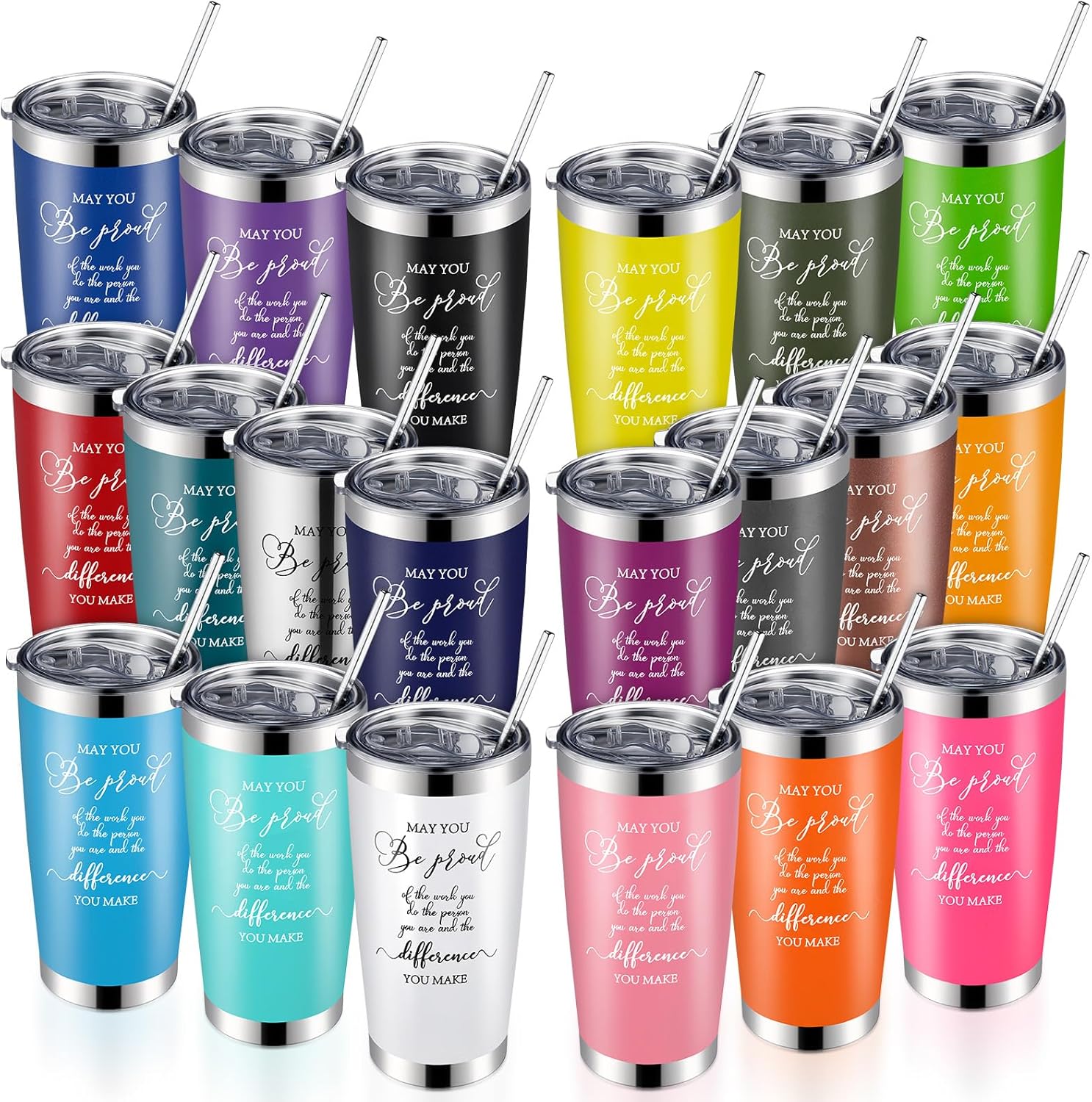 Norme 20 Pcs Thank You Gifts May You Be Proud Tumbler Cup 20 oz Stainless Steel Insulated Inspirational Coworker Mug with Lids for Women Employee Teacher Nurse Volunteer Appreciation Gifts Proud 20
