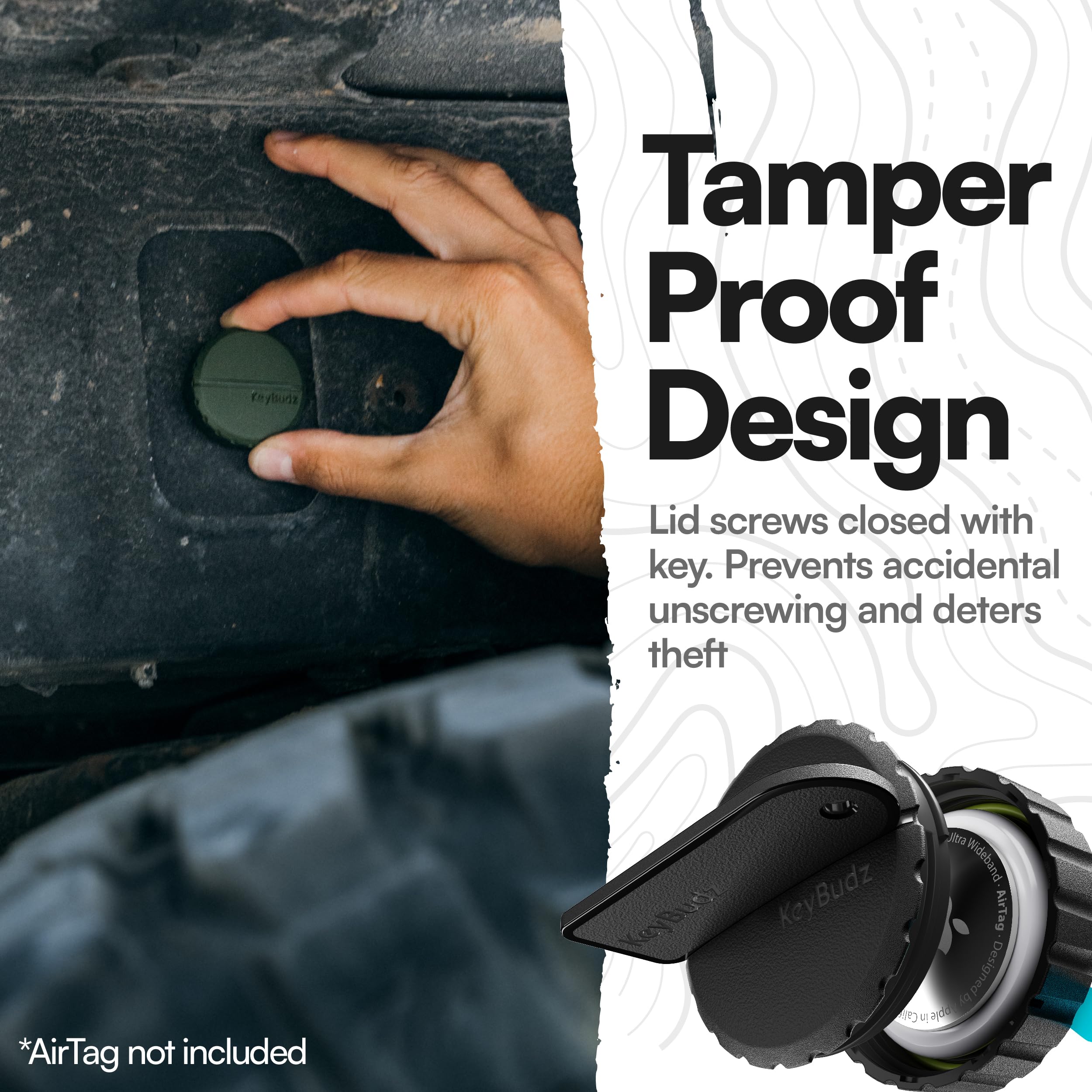 KeyBudz Covert AirTag Stick-On Mount - Ultra bezpieczne wodoodporne etui na AirTag Stick-On Rugged Holder Case z klejem 3M VHB (czarny, 1 opakowanie)