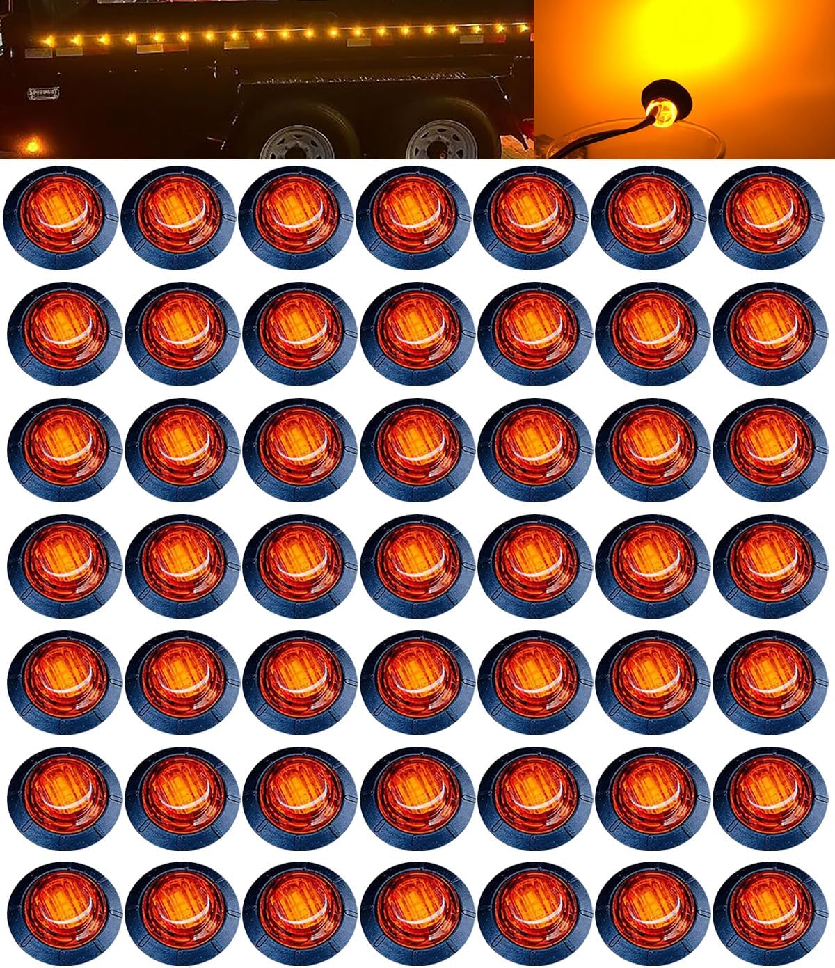 50pc of 3/4 led marker lights Small Round Amber LED Side Marker Indicator trailer light kit Clearance Lamp Truck Trailer Bus Marine RV Automobiles Flatbed Waterproof 12V DC