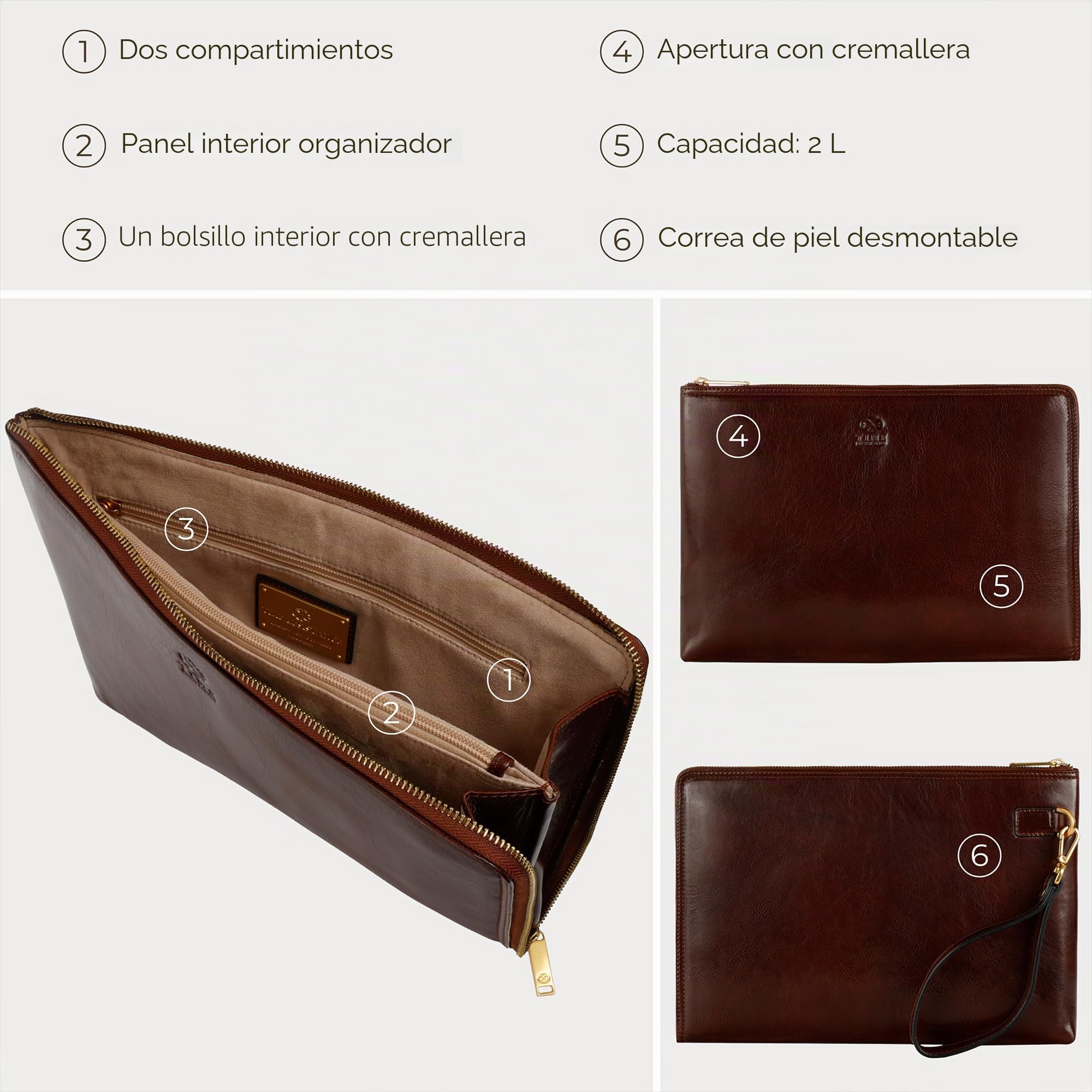 Time Resistance - Bolso de mano de cuero para hombre - Organizador de muñeca - maletín hecho a mano en Italia