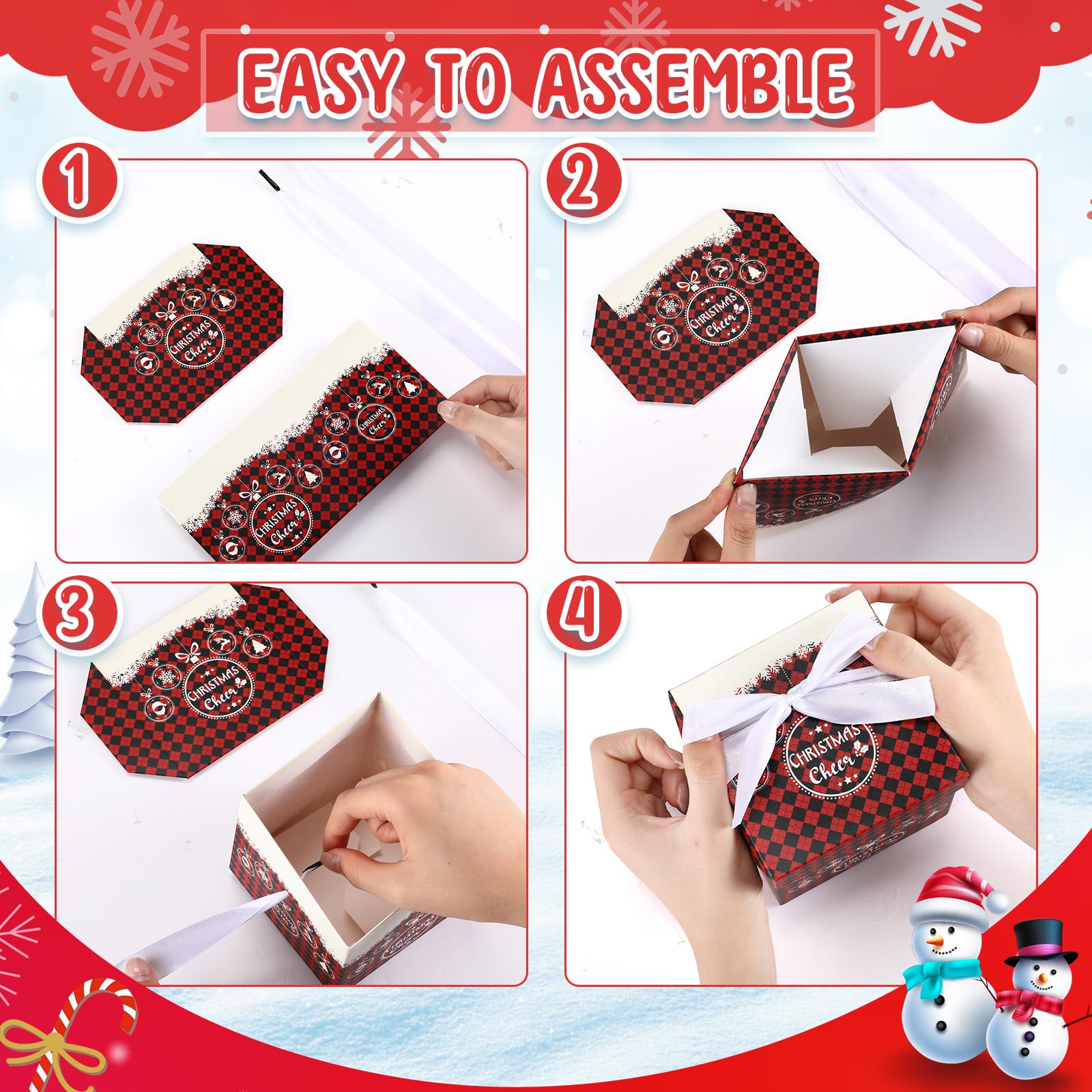 Cholemy 36 cajas de regalo de Navidad con tapas, pequeñas cajas cuadradas con lazo de cinta, cajas de Navidad de 4 x 4 x 4 pulgadas, cajas de regalo para fiestas de Navidad, embalaje de regalos, 12