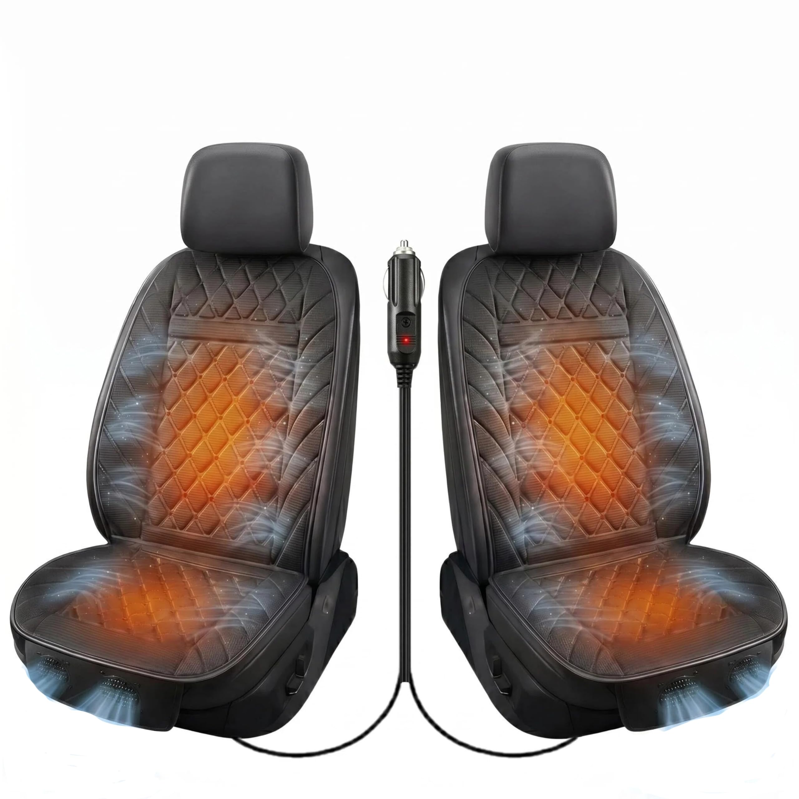 2 Stück 12V Autositzbezüge Sommer mit Turboventilator, Auto Sitzauflage Kühlend/Beheizbares， Universell passend für PKW, SUV, LKW ， 3D Mesh Gewebe-Atmungskomfort （schwarz）