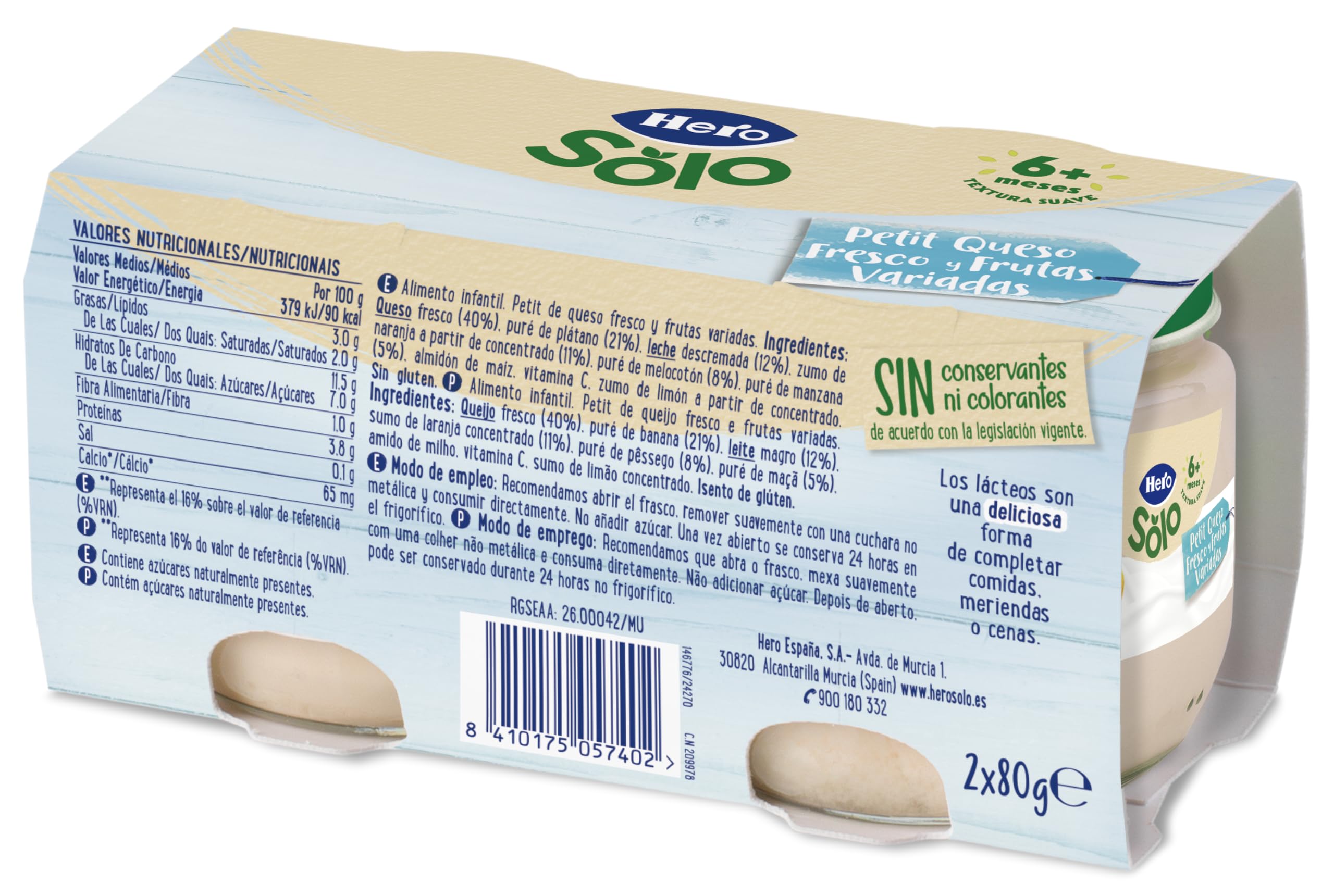 Hero Baby Petit Tarritos de Queso con Fruta Variada, Pack 2x80gr