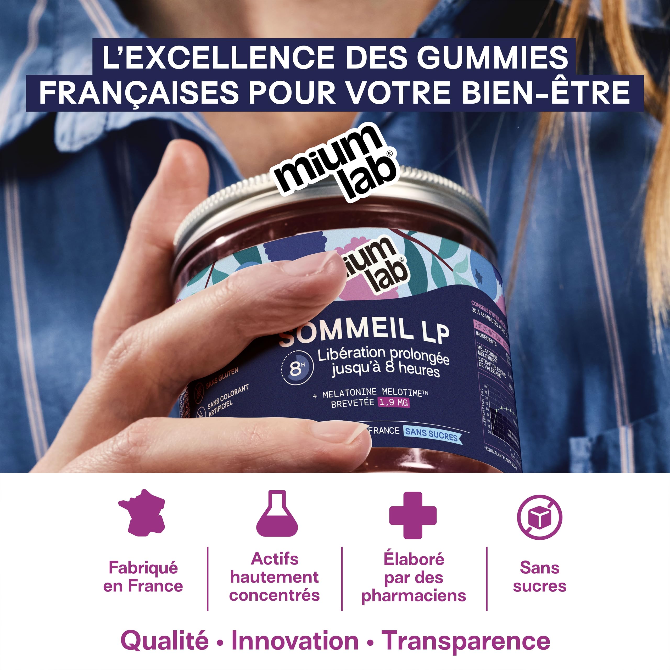 Mium Lab - Sommeil breveté 8h à libération prolongée - Anti-réveils nocturnes & Endormissement - Mélatonine brevetée - Éco-recharge 42 gummies - Gummies Sans Sucres - Fabriqué en France