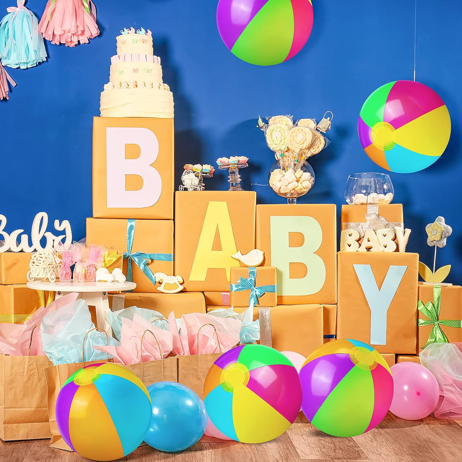 Zhanmai 60 Pack 12 Inch Inflatable Beach Balls Bulk for Party Favors for Boys and Girls Pool Beach Ball Water Game Toys Birthday Decorations(Vintage Color)